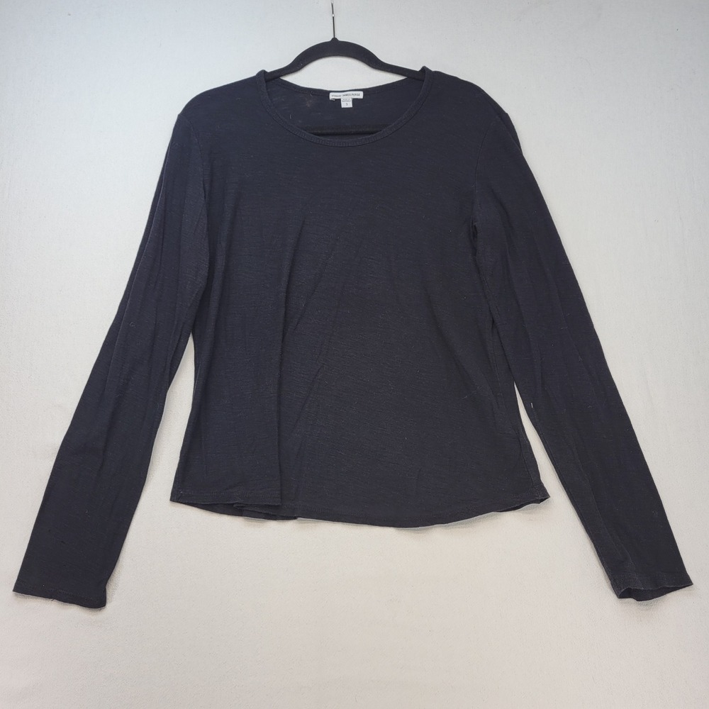 James Perse Long Sleeve Tee Womens 3 Black Slub Knit Crew‎ Neck Standard